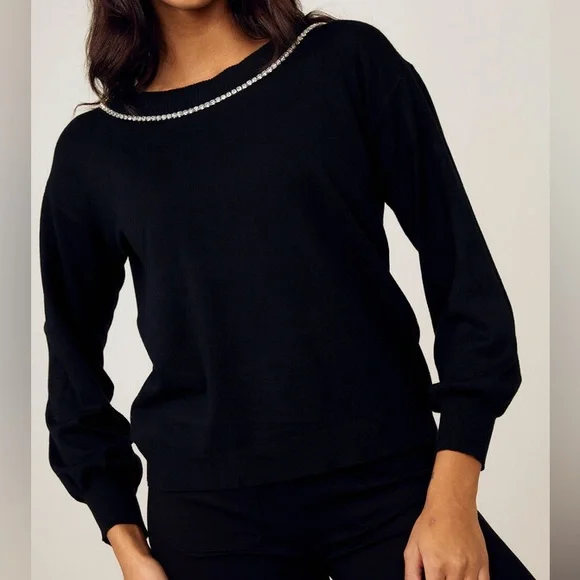 Express Rhinestone Bow Embellished Convertible Sweater Black Holiday New Years - Picture 4 of 15